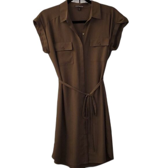 Express Olive Green Button-Down Dress – Work-to-Weekend Favorite, Size Small - Picture 1 of 4